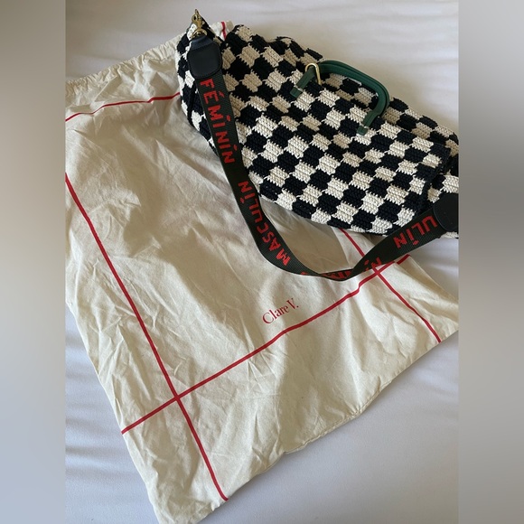 Clare V Summer Simple Tote Black/Cream Crochet Checker - Picture 9 of 14